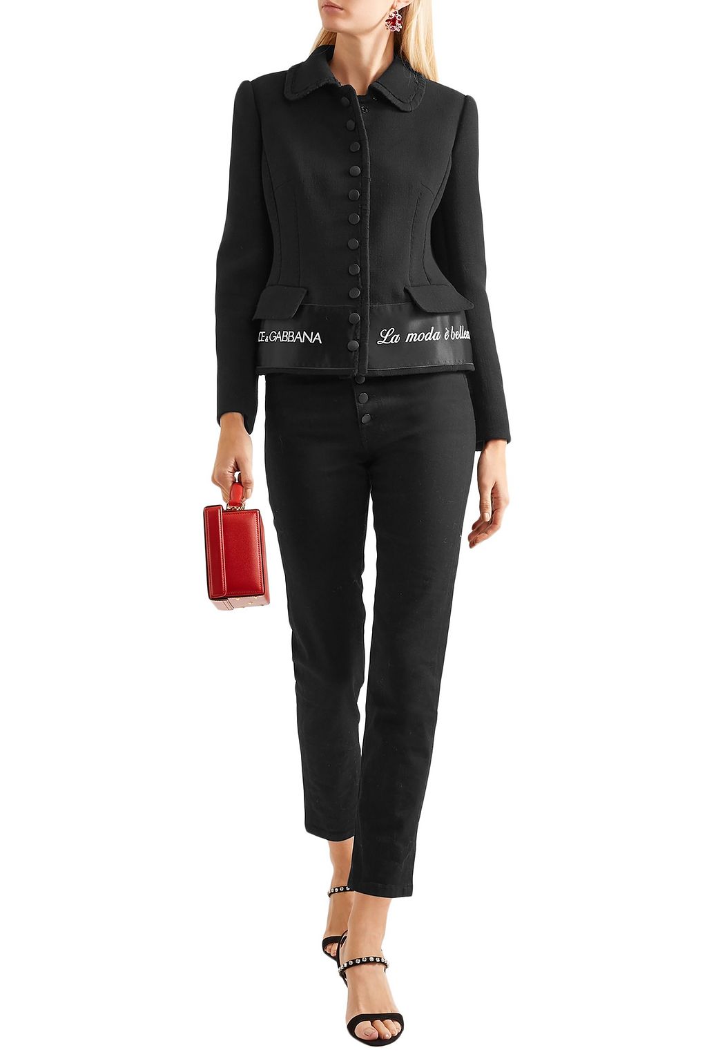 DOLCE&GABBANA Embroidered satin-trimmed wool-blend crepe jacket
