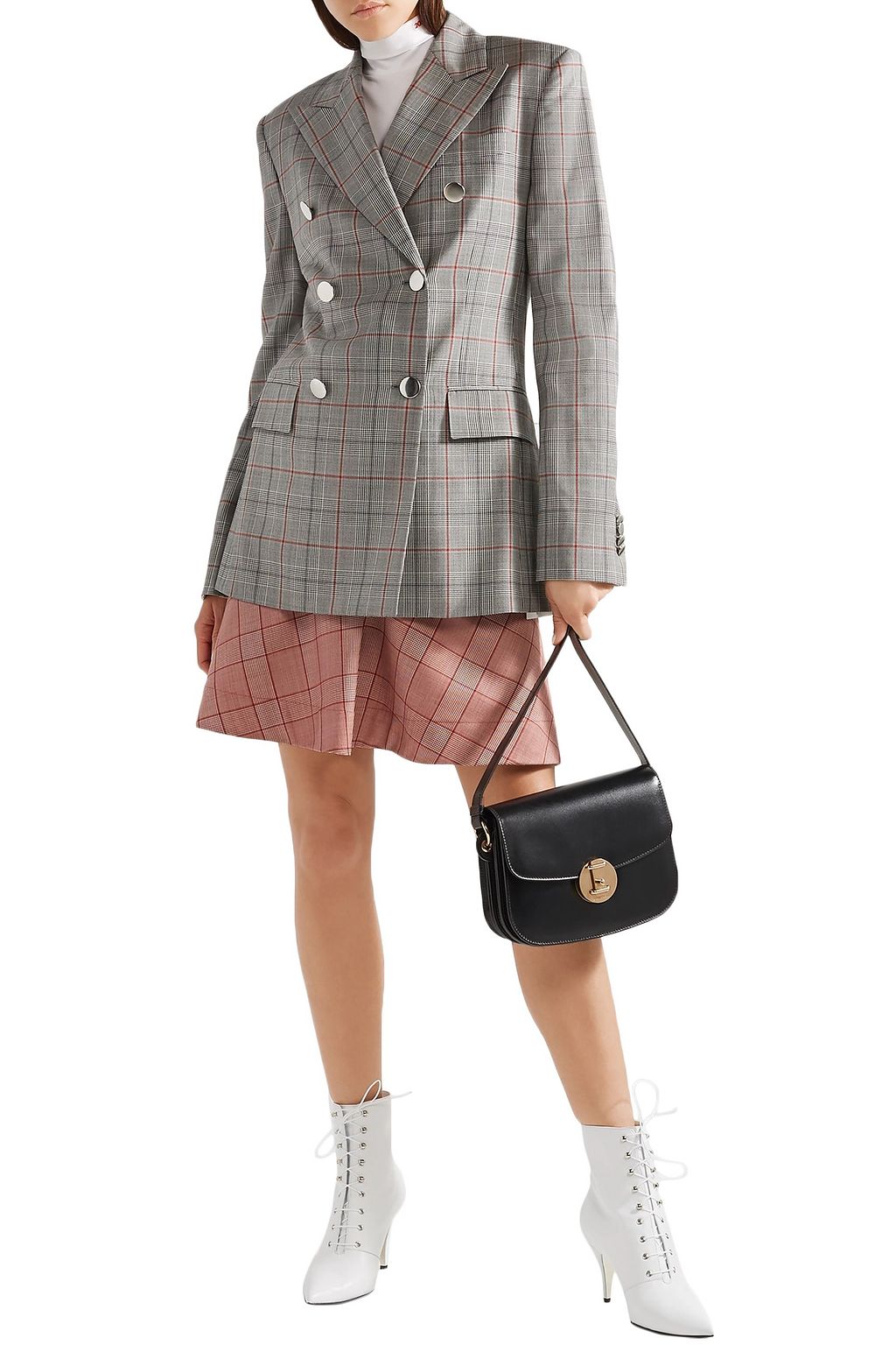 CALVIN KLEIN 205W39NYC Double-breasted Prince of Wales checked wool blazer