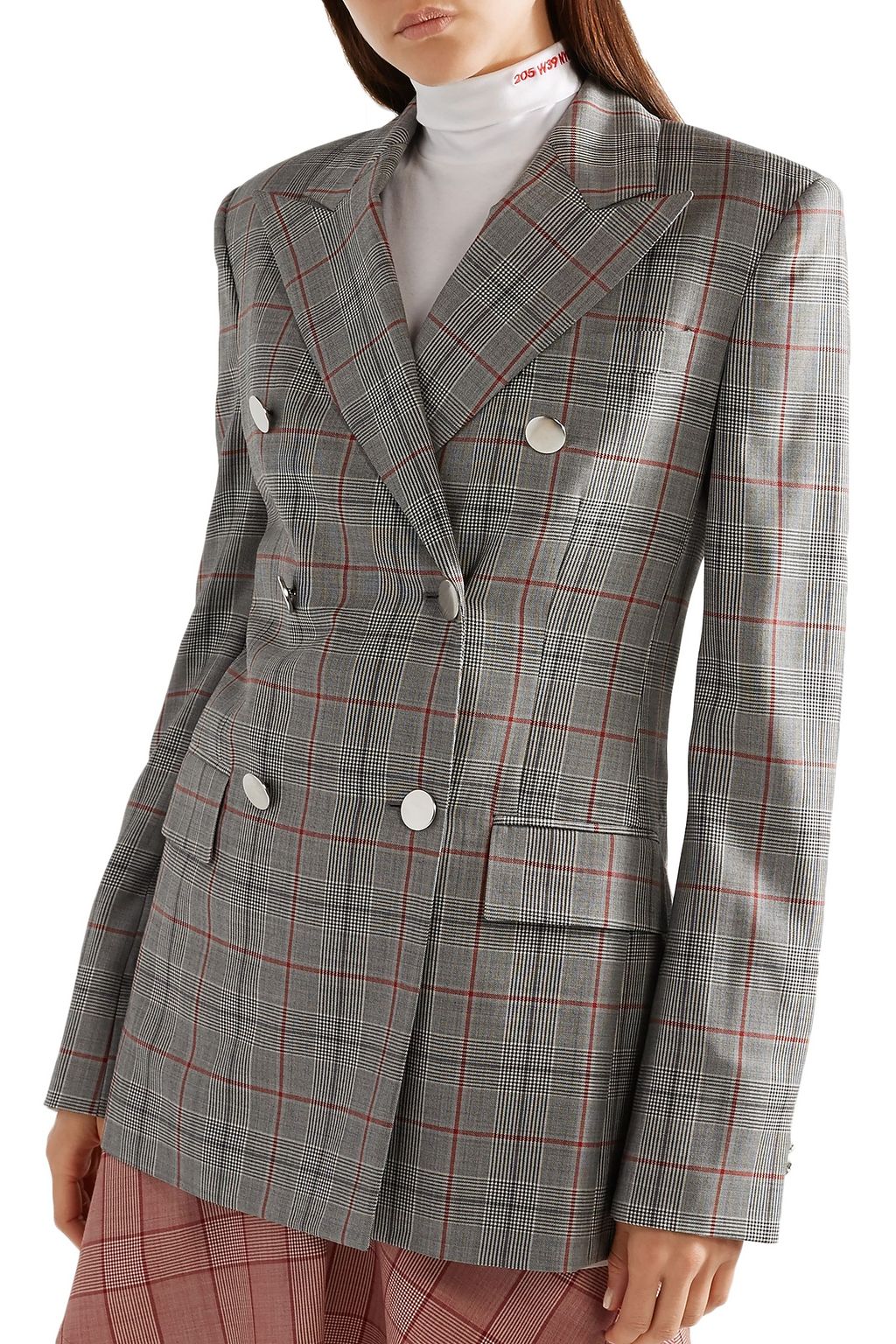 CALVIN KLEIN 205W39NYC Double-breasted Prince of Wales checked wool blazer