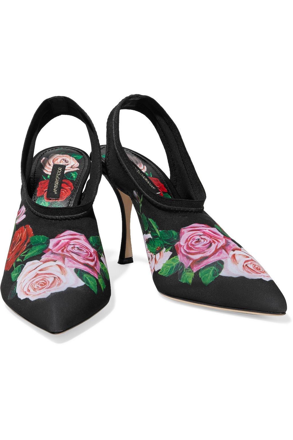 DOLCE&GABBANA Floral-print stretch-knit slingback pumps