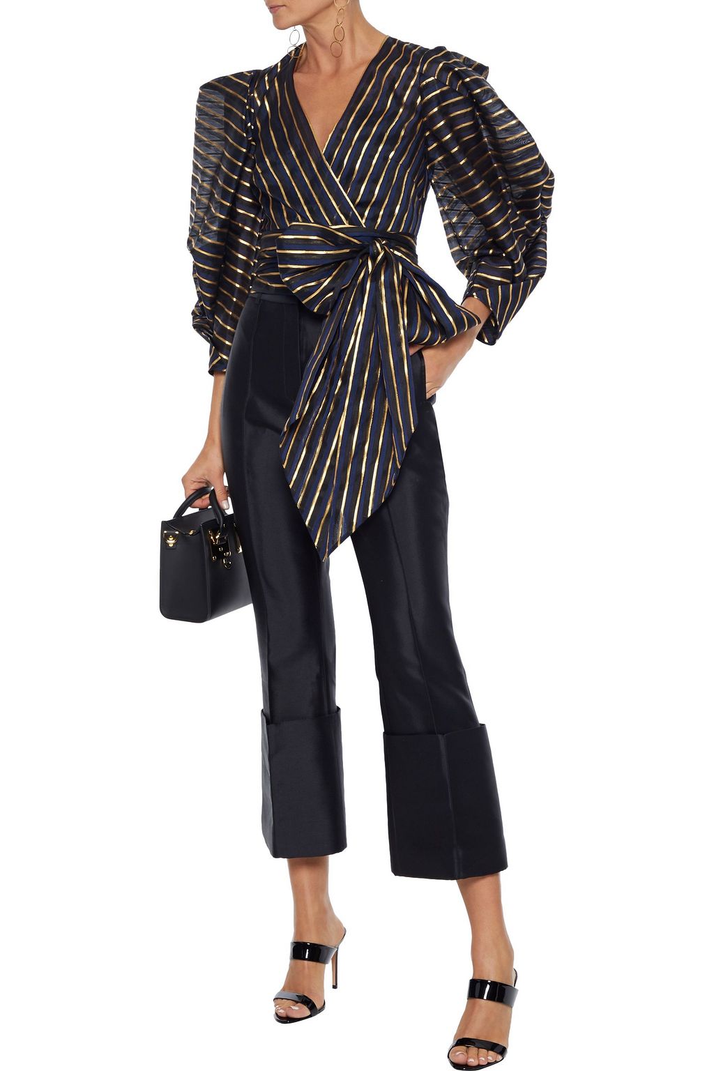 ALEXANDRE VAUTHIER Cropped metallic striped organza wrap top