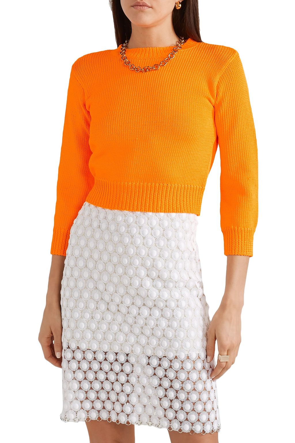LES RÊVERIES Cropped open-back neon knitted sweater