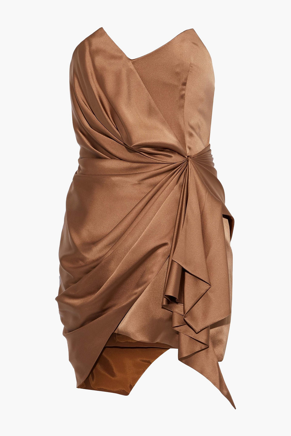 alexandre vauthier - strapless draped silk-blend satin mini dress - brown - fr 42