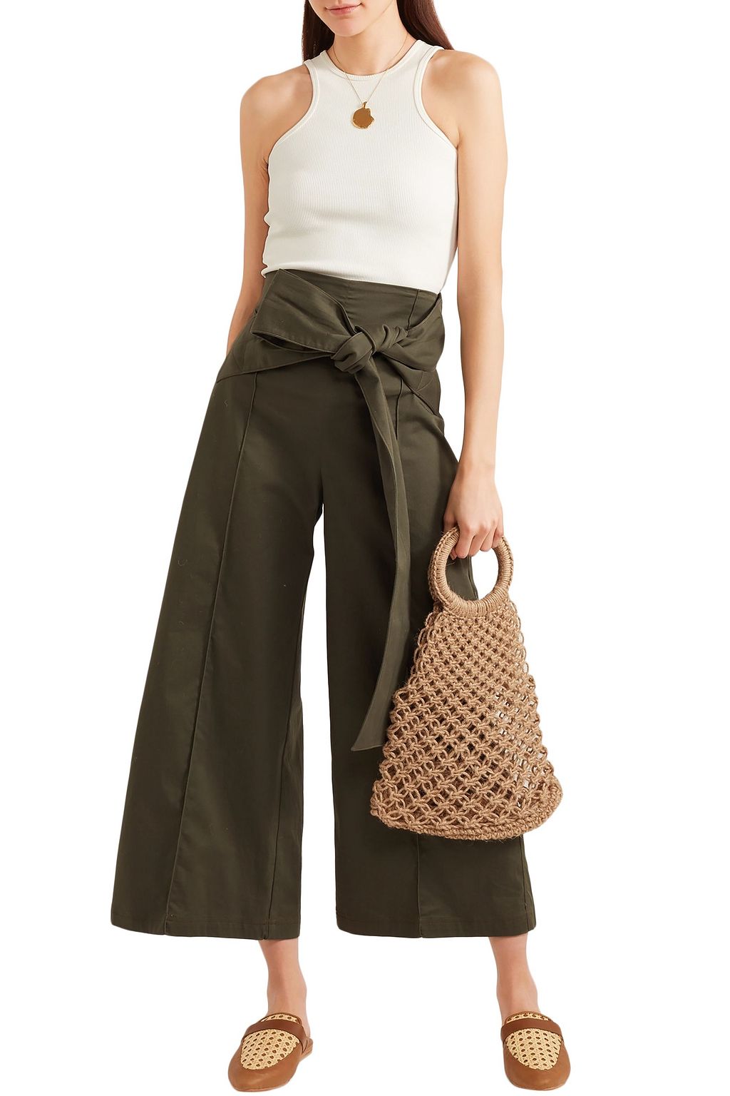 ST. AGNI Siena leather and rattan slippers