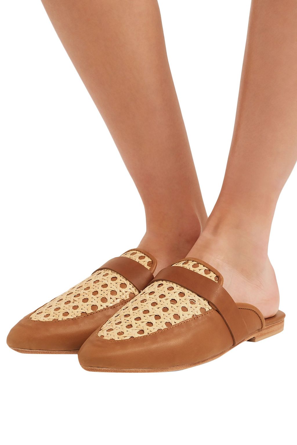 ST. AGNI Siena leather and rattan slippers