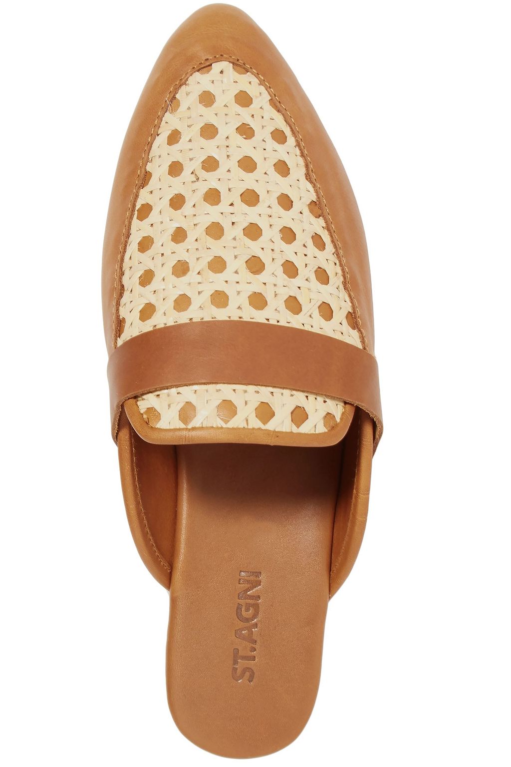 ST. AGNI Siena leather and rattan slippers