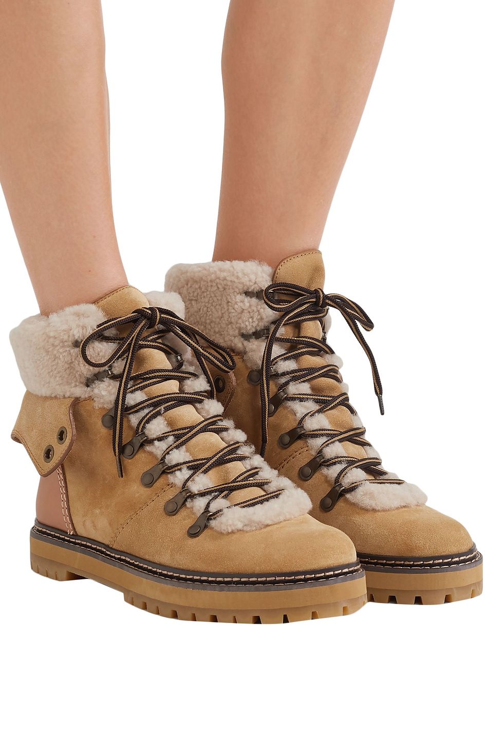 see by chloe leather trimmed suede ankle boots