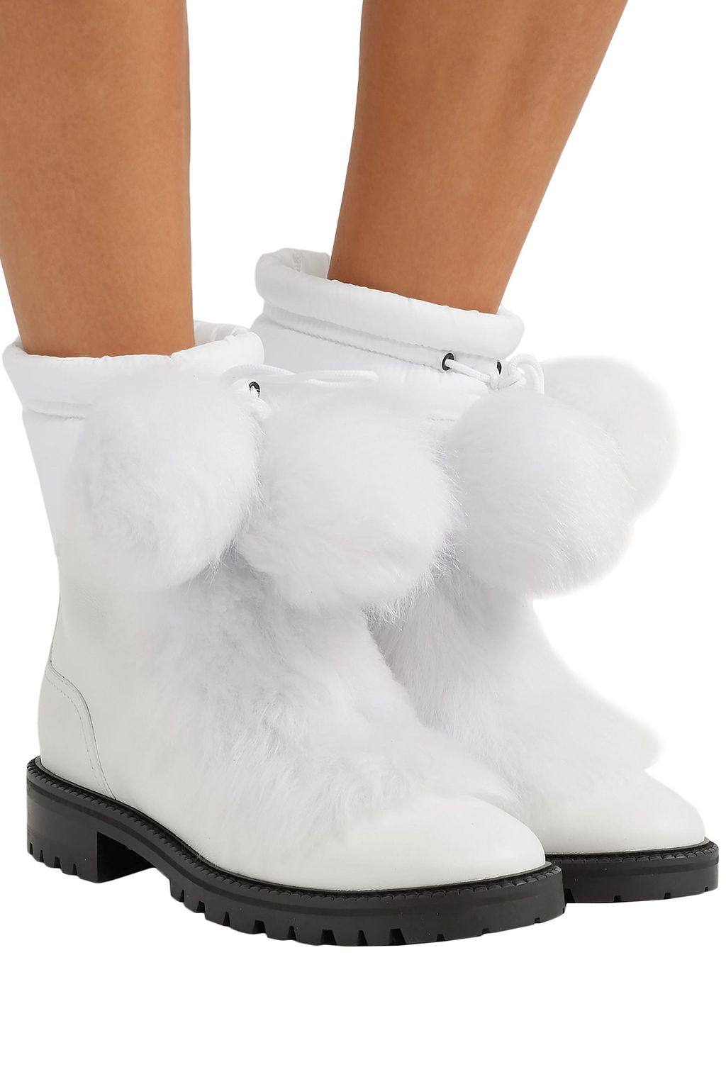 JIMMY CHOO Glacie shearling-trimmed embellished shell and leather ankle boots