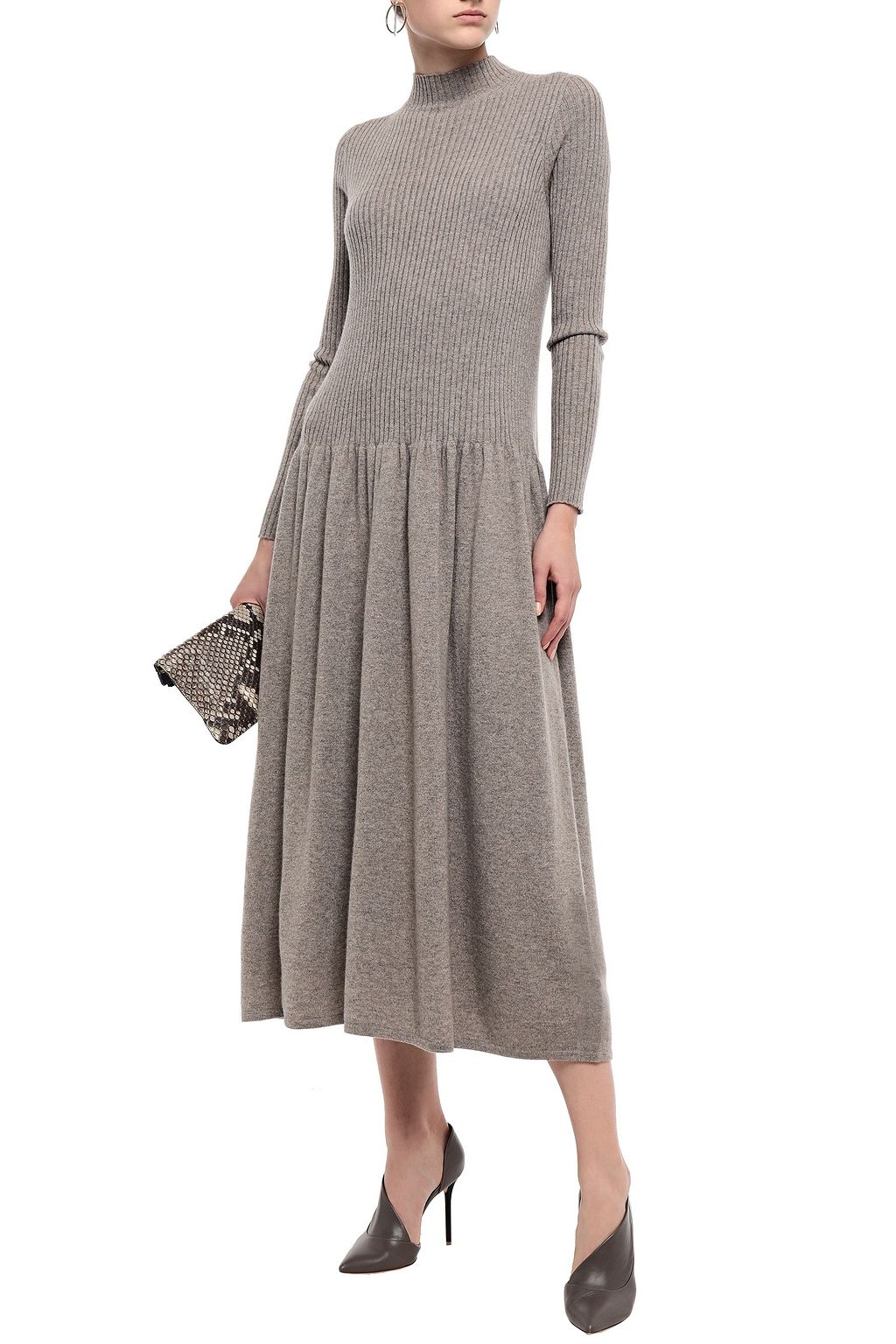AGNONA Flared ribbed mélange cashmere midi dress