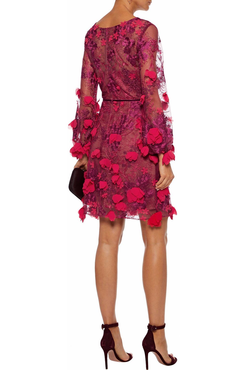 MARCHESA NOTTE Floral-appliquéd embroidered tulle mini dress
