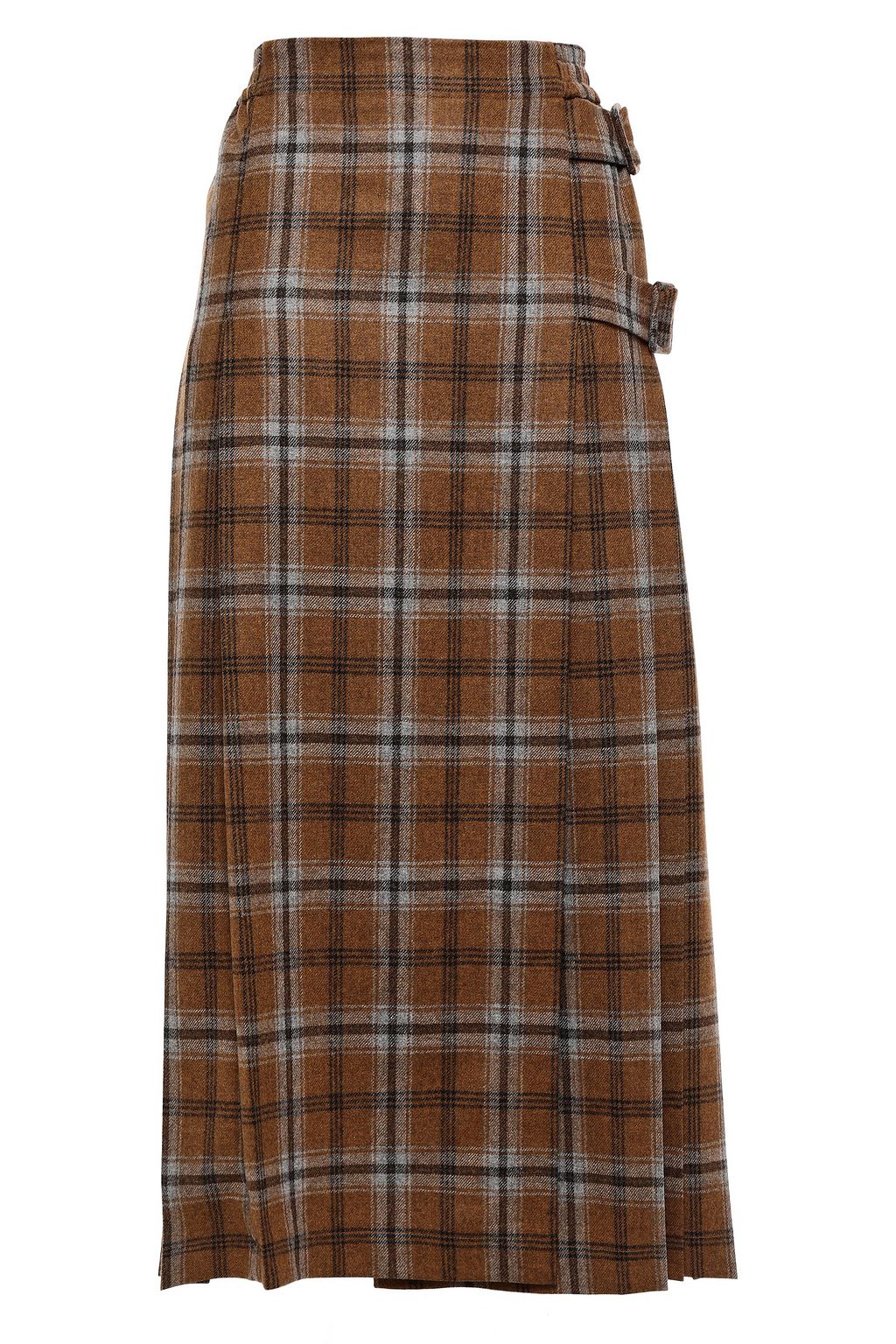 Camel Pleated checked wool and cashmere-blend midi skirt | AGNONA | THE ...