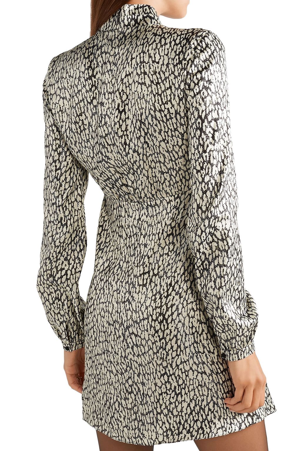 SAINT LAURENT Leopard-print silk-blend lamé mini dress