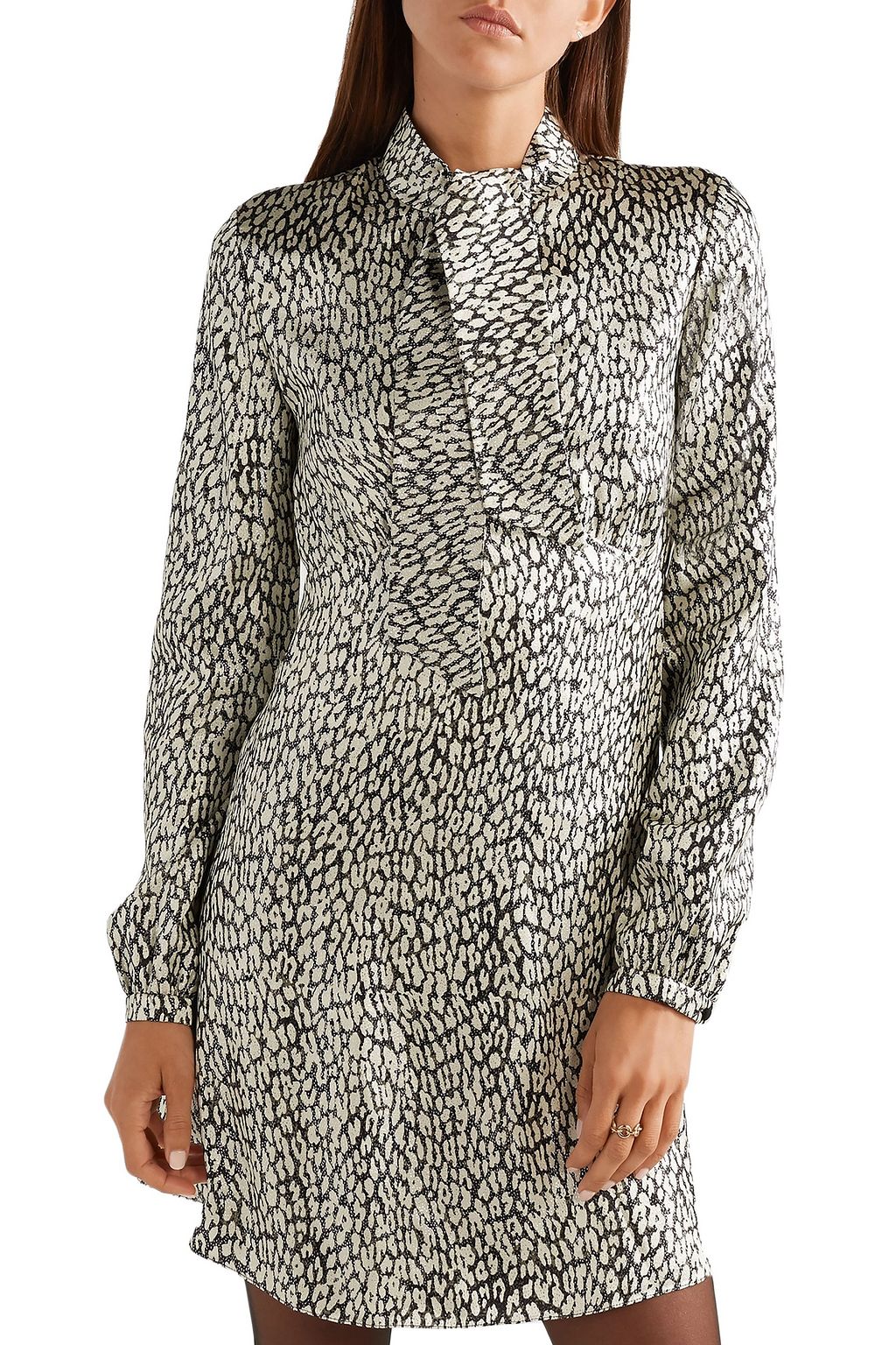 SAINT LAURENT Leopard-print silk-blend lamé mini dress