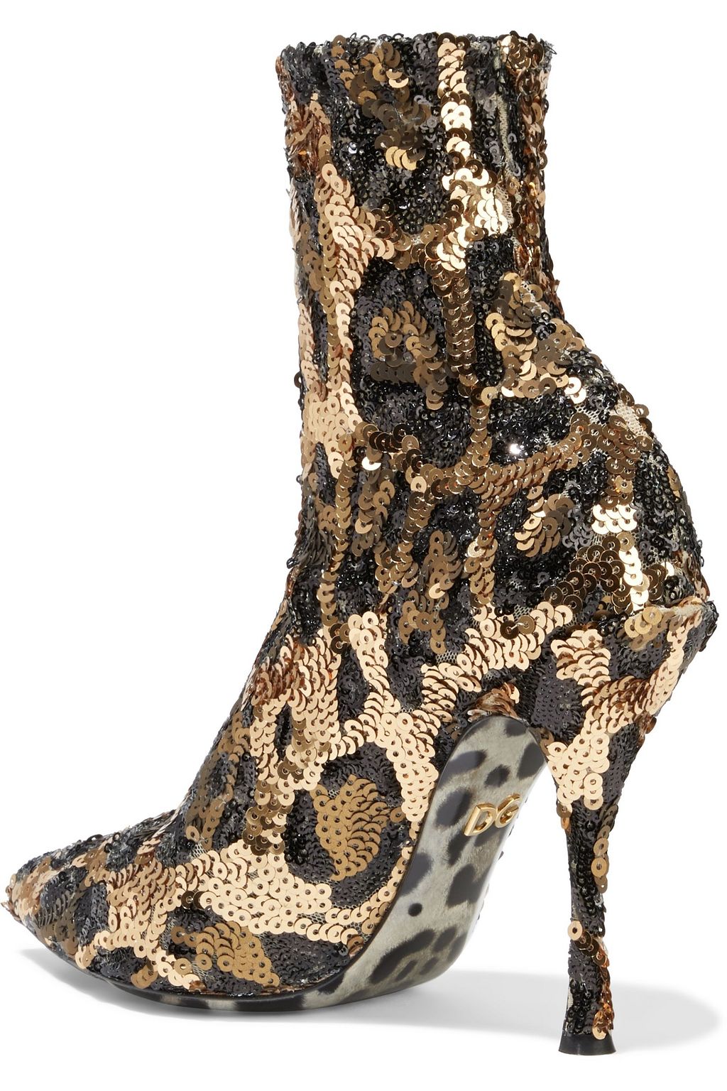 DOLCE&GABBANA Lori leopard-print sequined mesh sock boots