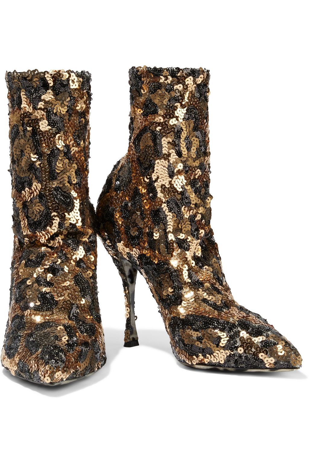 DOLCE&GABBANA Lori leopard-print sequined mesh sock boots