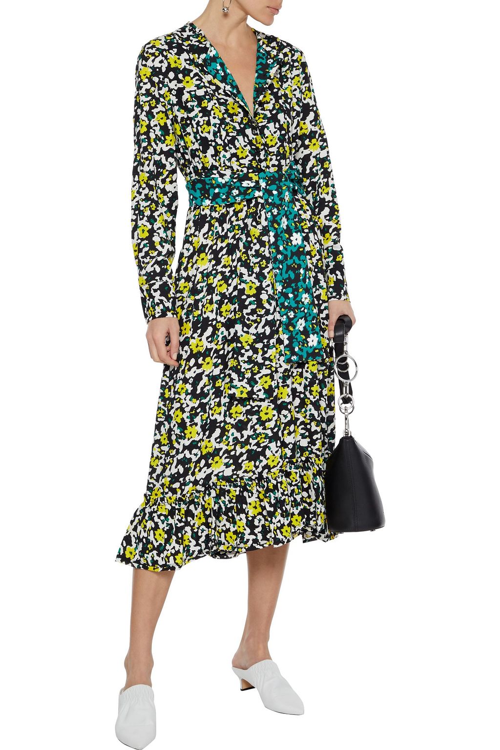 PROENZA SCHOULER Belted ruffle-trimmed printed crepe midi dress