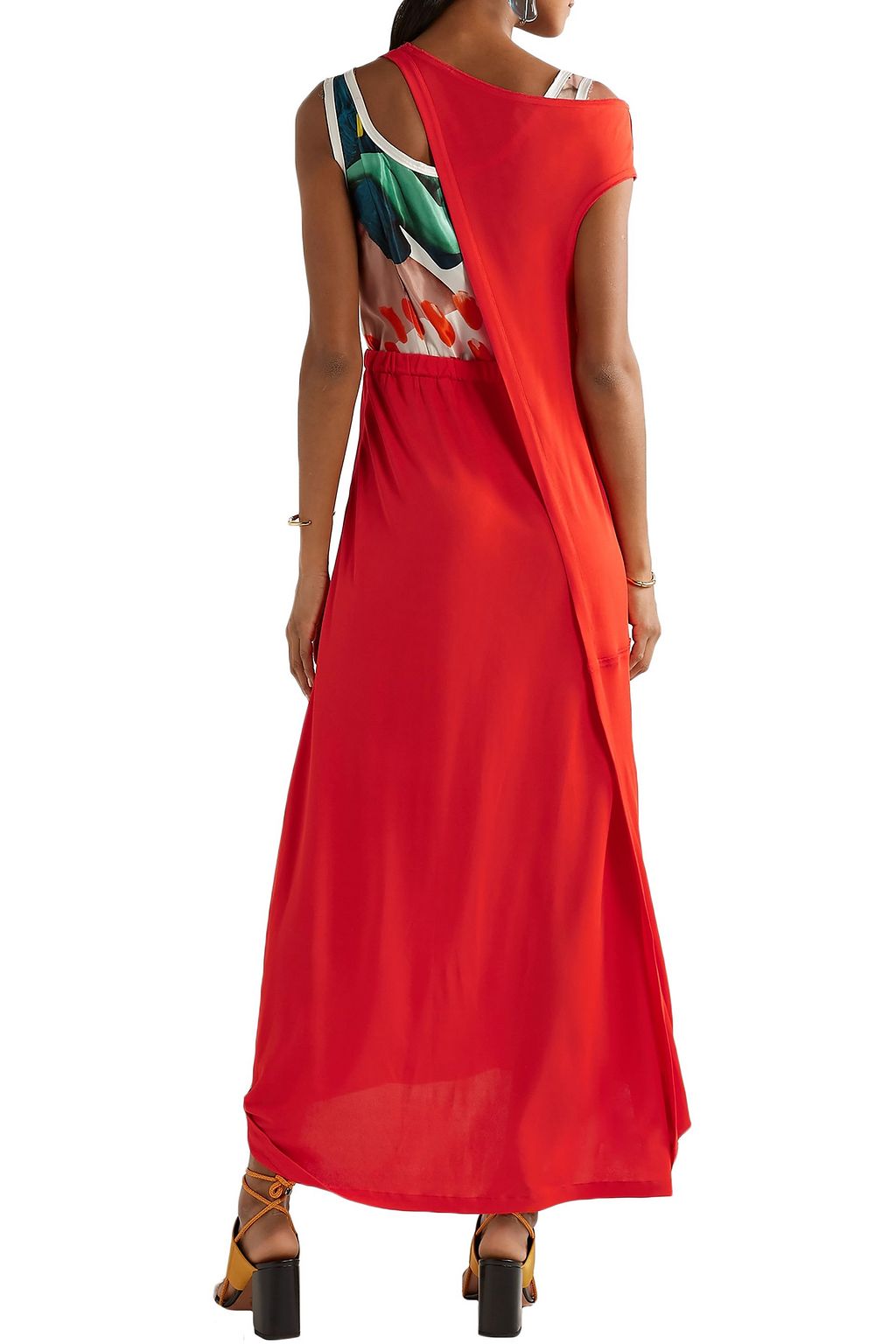 MARNI Layered jersey and printed satin maxi dress