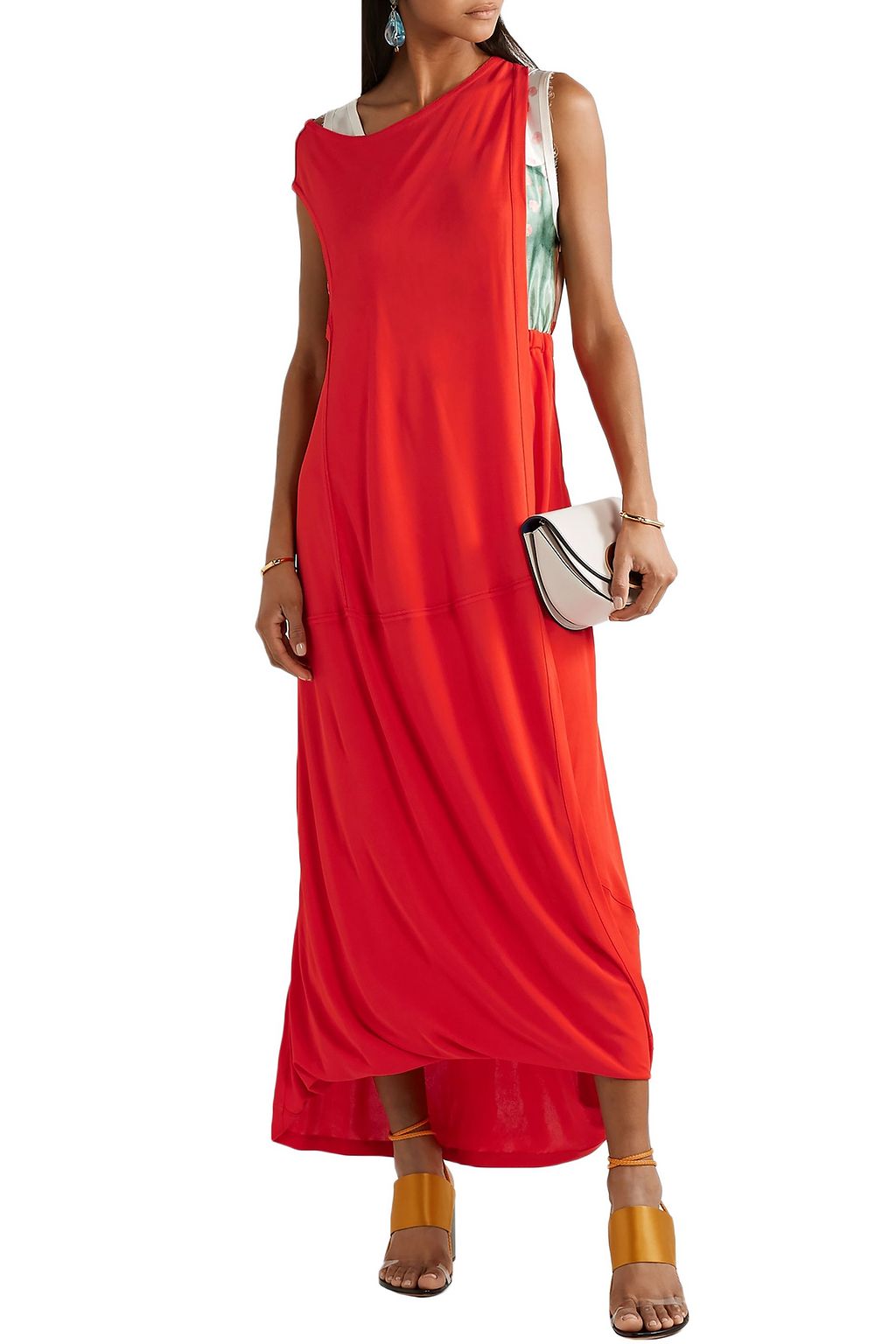 MARNI Layered jersey and printed satin maxi dress