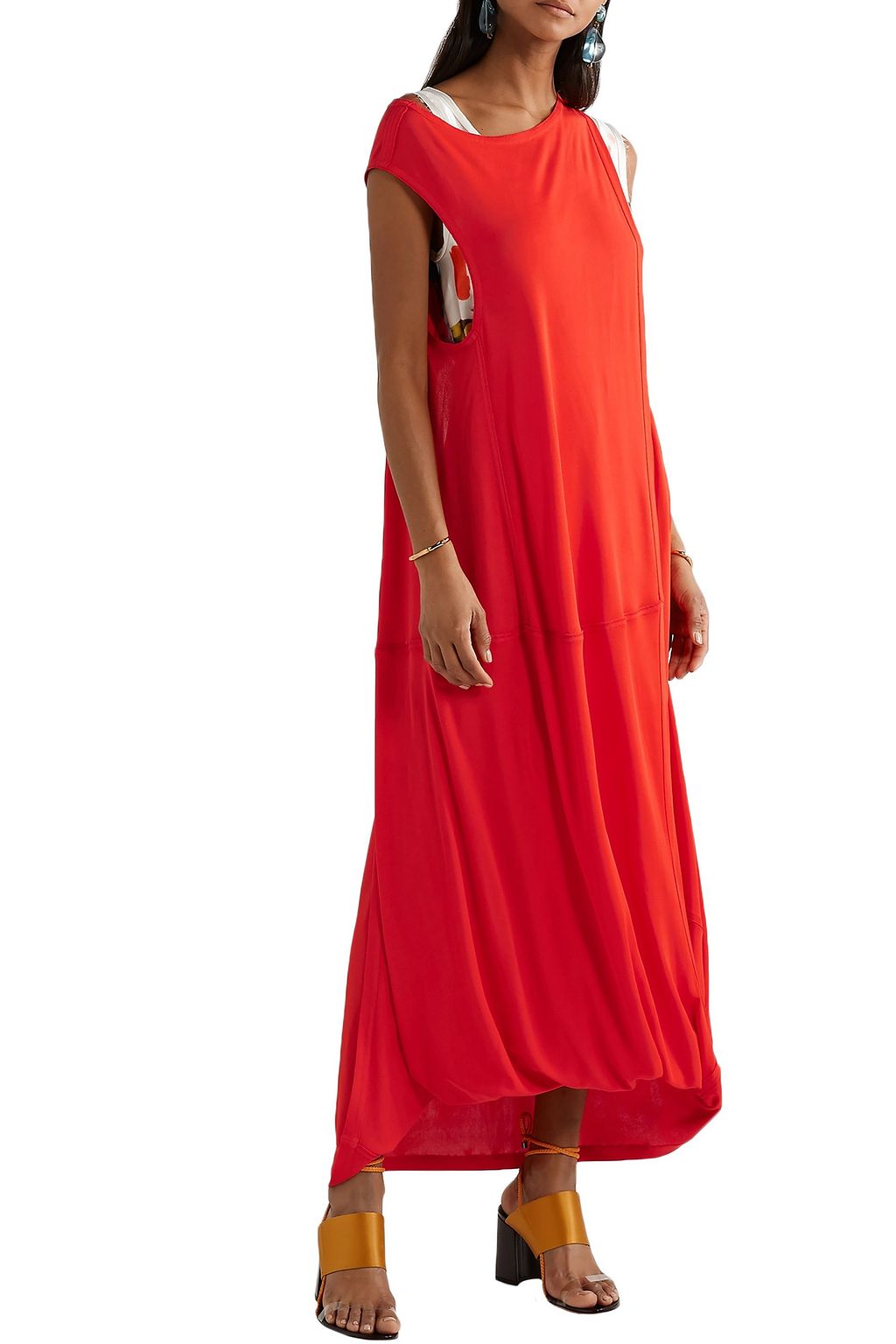 MARNI Layered jersey and printed satin maxi dress