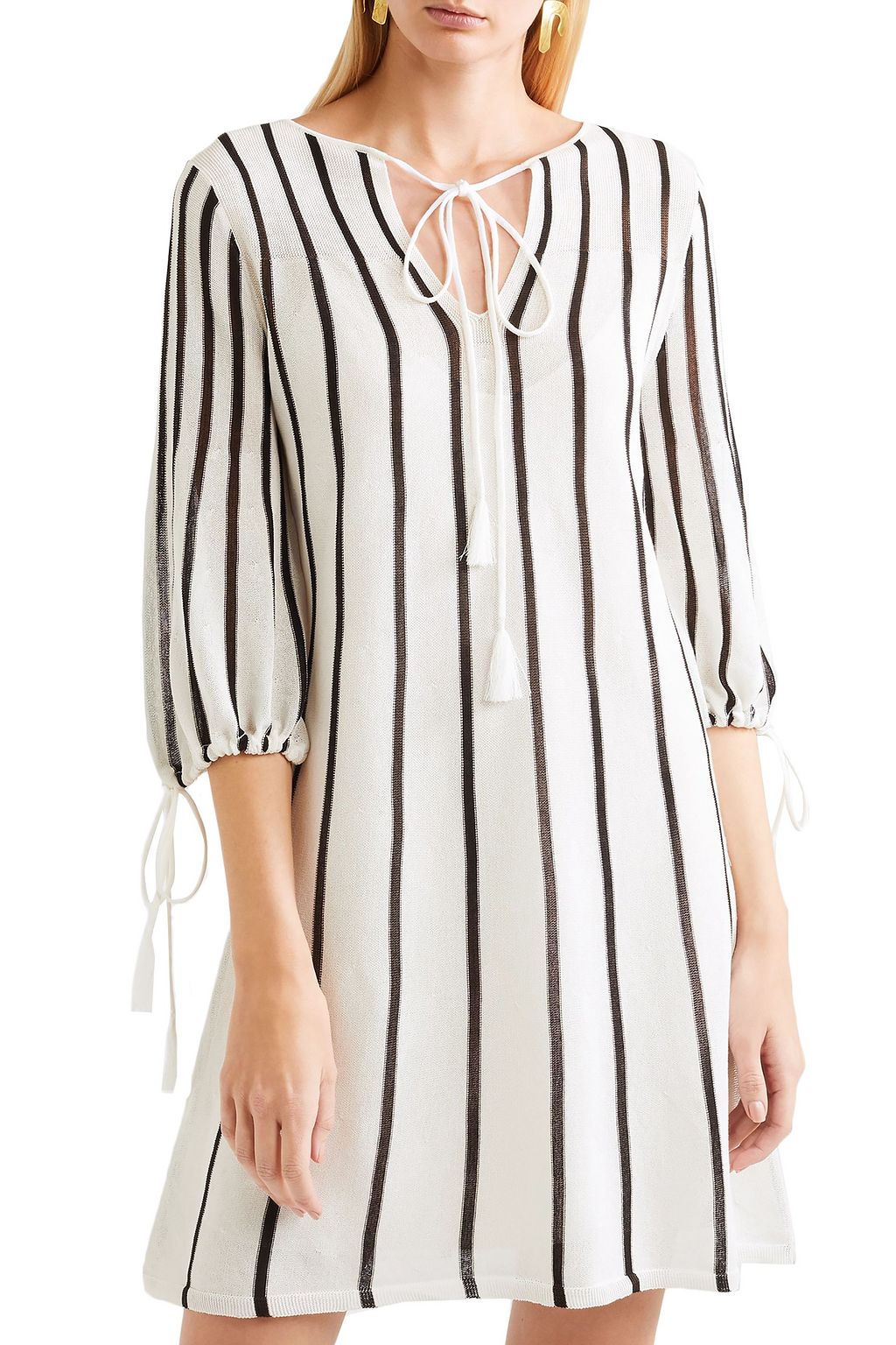 SEE BY CHLOÉ Tasseled striped cotton-blend mini dress