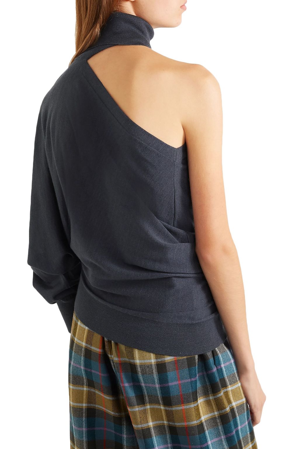 BRUNELLO CUCINELLI One-shoulder cutout cashmere and silk-blend turtleneck sweater