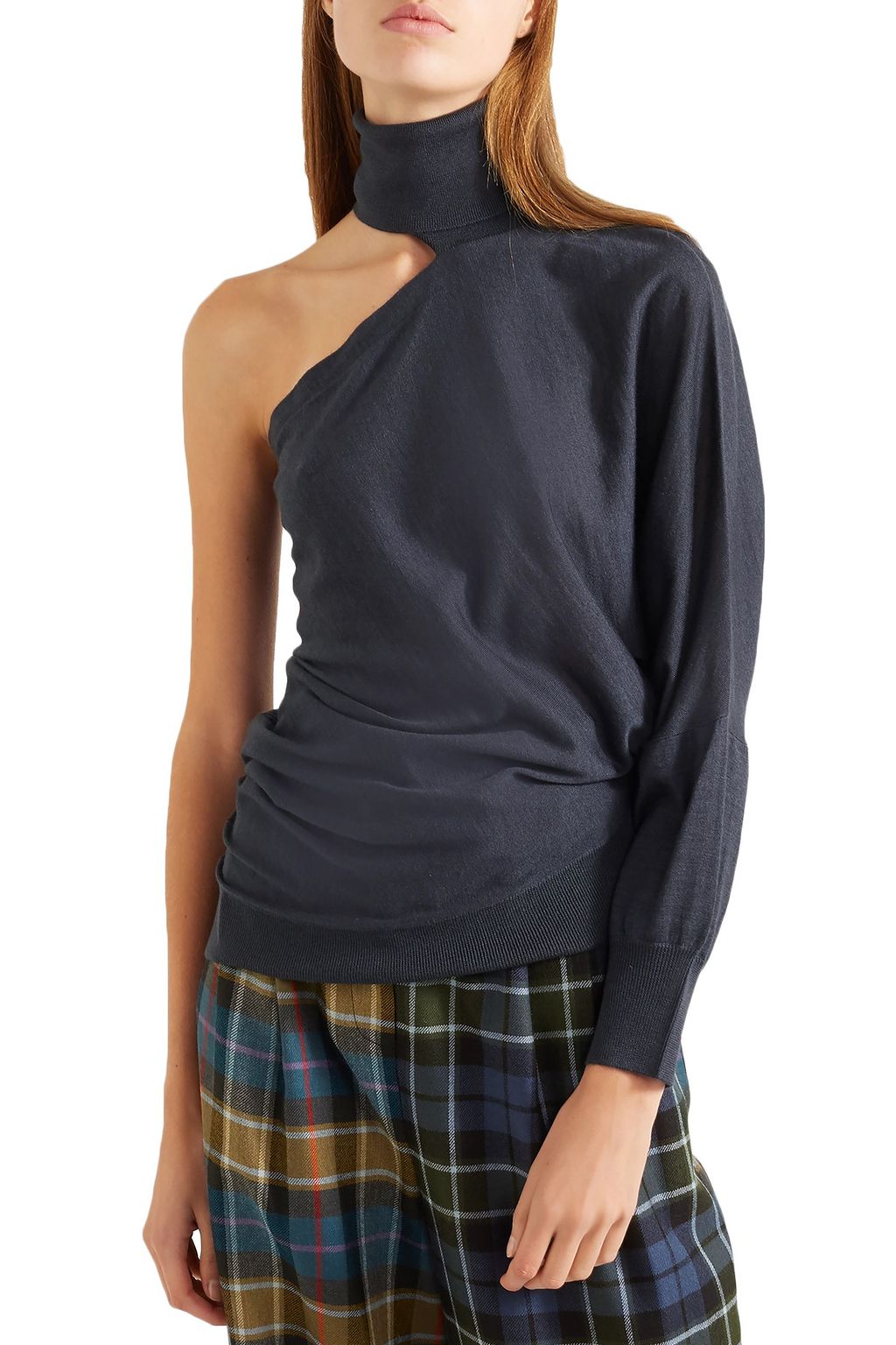 BRUNELLO CUCINELLI One-shoulder cutout cashmere and silk-blend turtleneck sweater