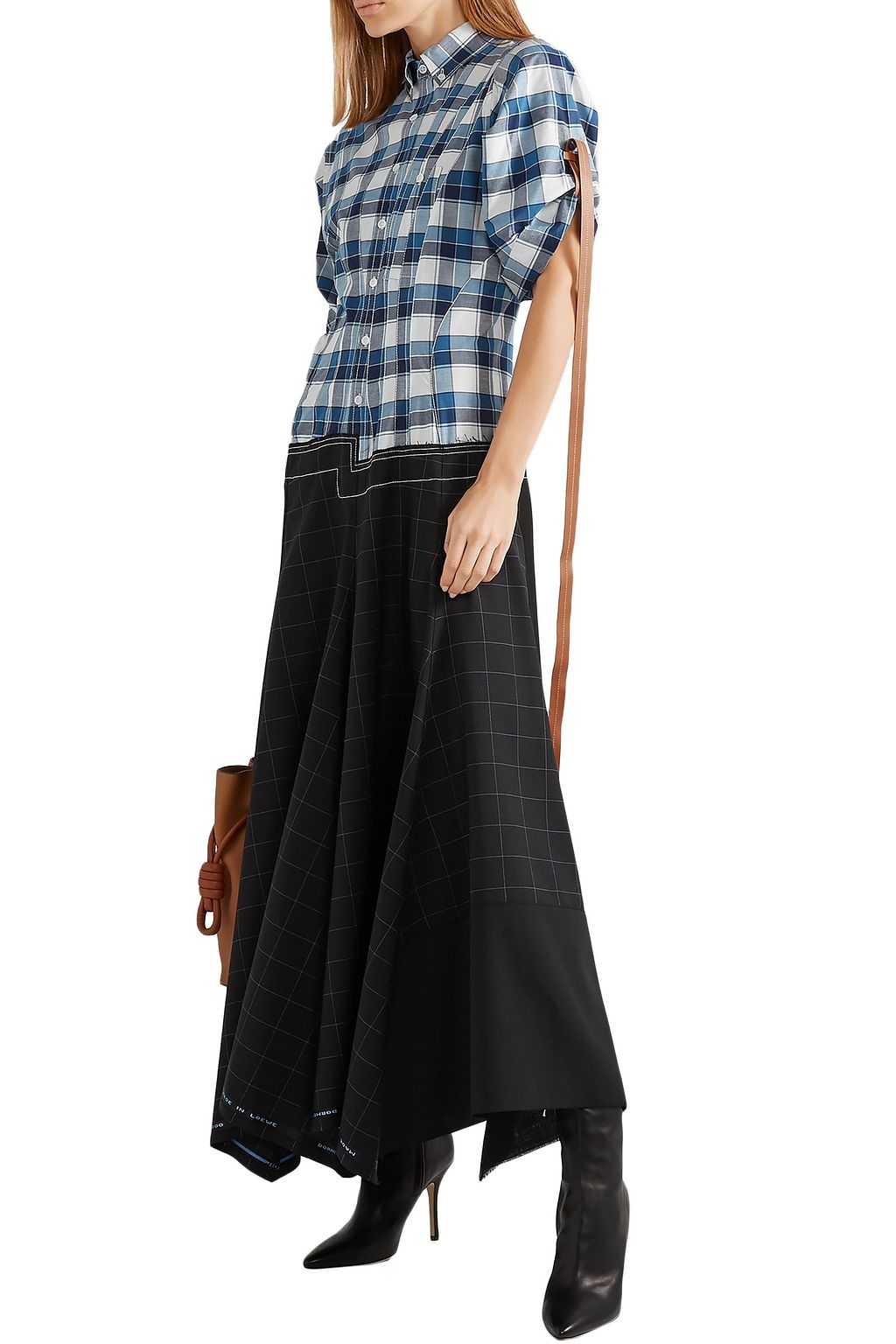 LOEWE Checked cotton-paneled wool and mohair-blend maxi dress