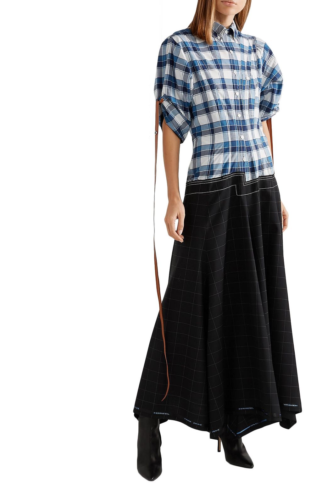 LOEWE Checked cotton-paneled wool and mohair-blend maxi dress