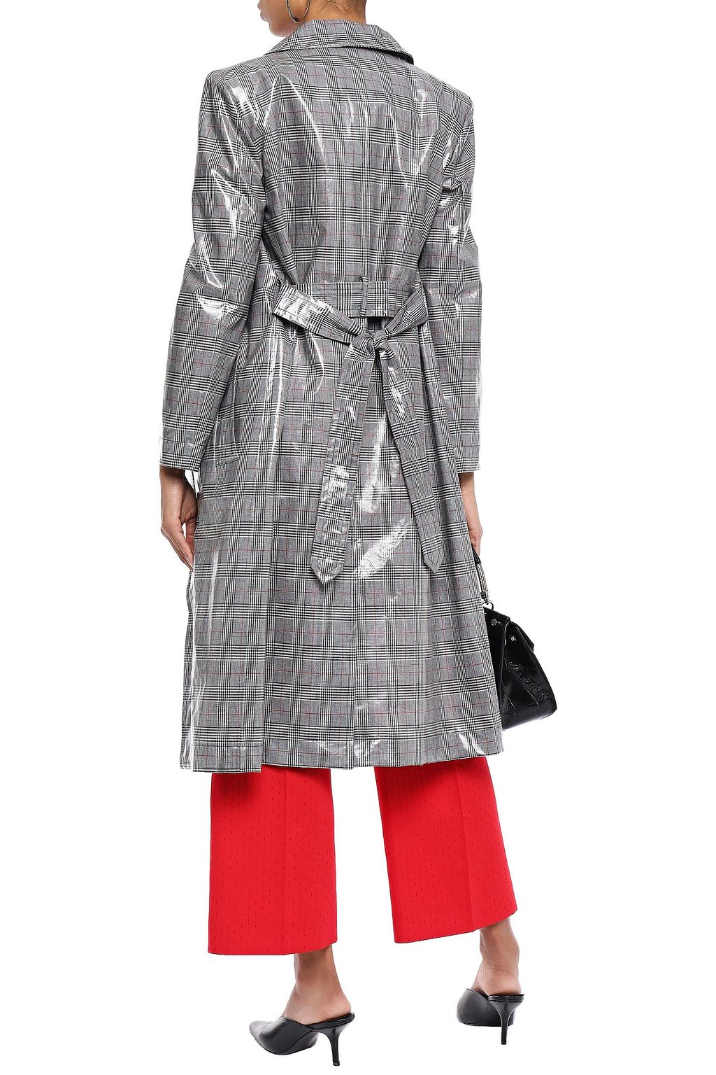 BOUTIQUE MOSCHINO Checked coated cotton and linen-blend raincoat
