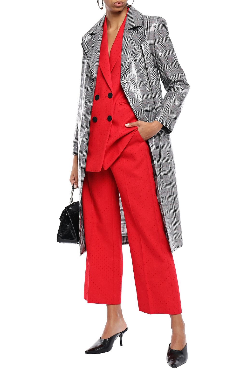 BOUTIQUE MOSCHINO Checked coated cotton and linen-blend raincoat