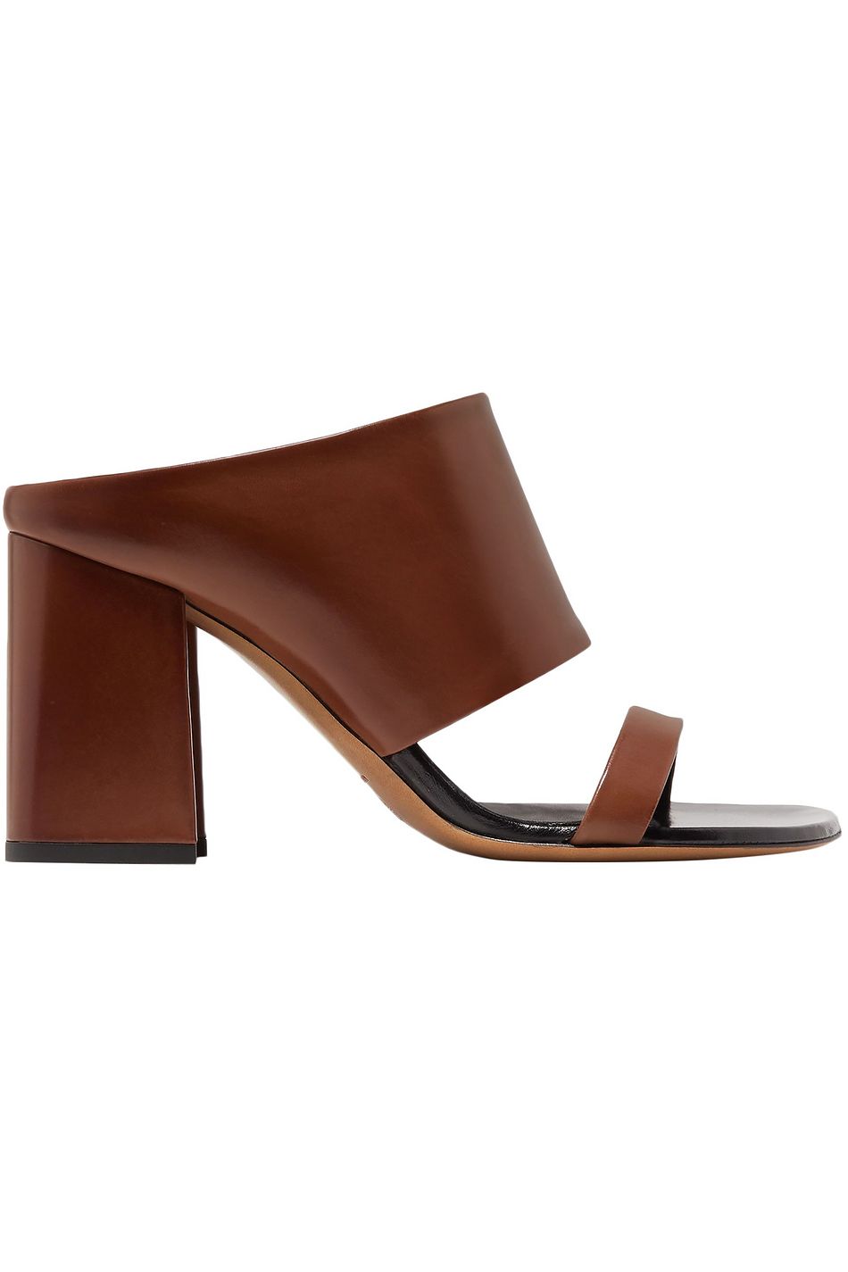 brown leather mules heels