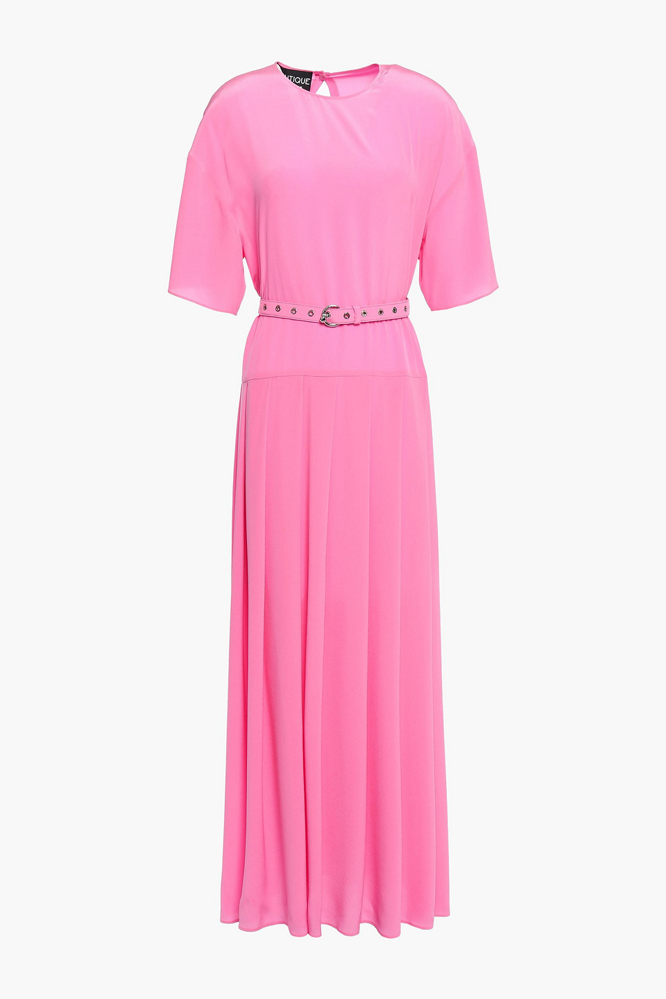 Boutique Moschino Woman Belted Ruffled Crepe De Chine Maxi Dress Pink Size 40