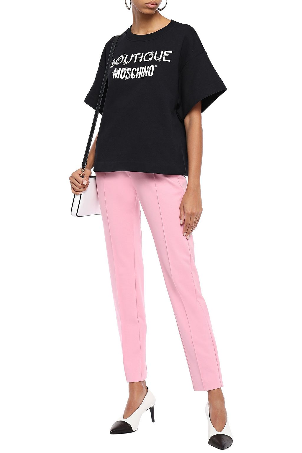 BOUTIQUE MOSCHINO Barbell-embellished printed cotton-jersey T-shirt