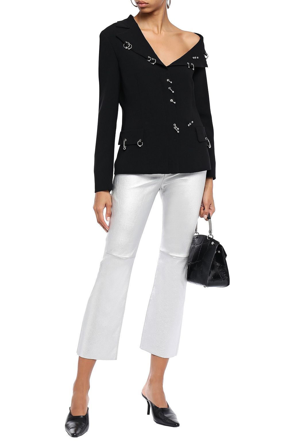 BOUTIQUE MOSCHINO One-shoulder barbell-embellished stretch-crepe jacket