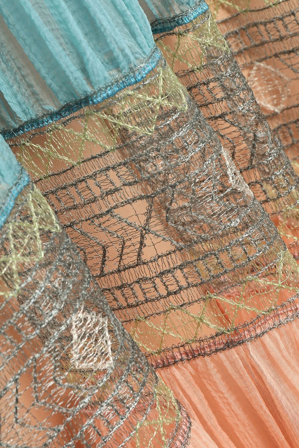 ALBERTA FERRETTI Layered lace-trimmed color-block silk-georgette maxi dress