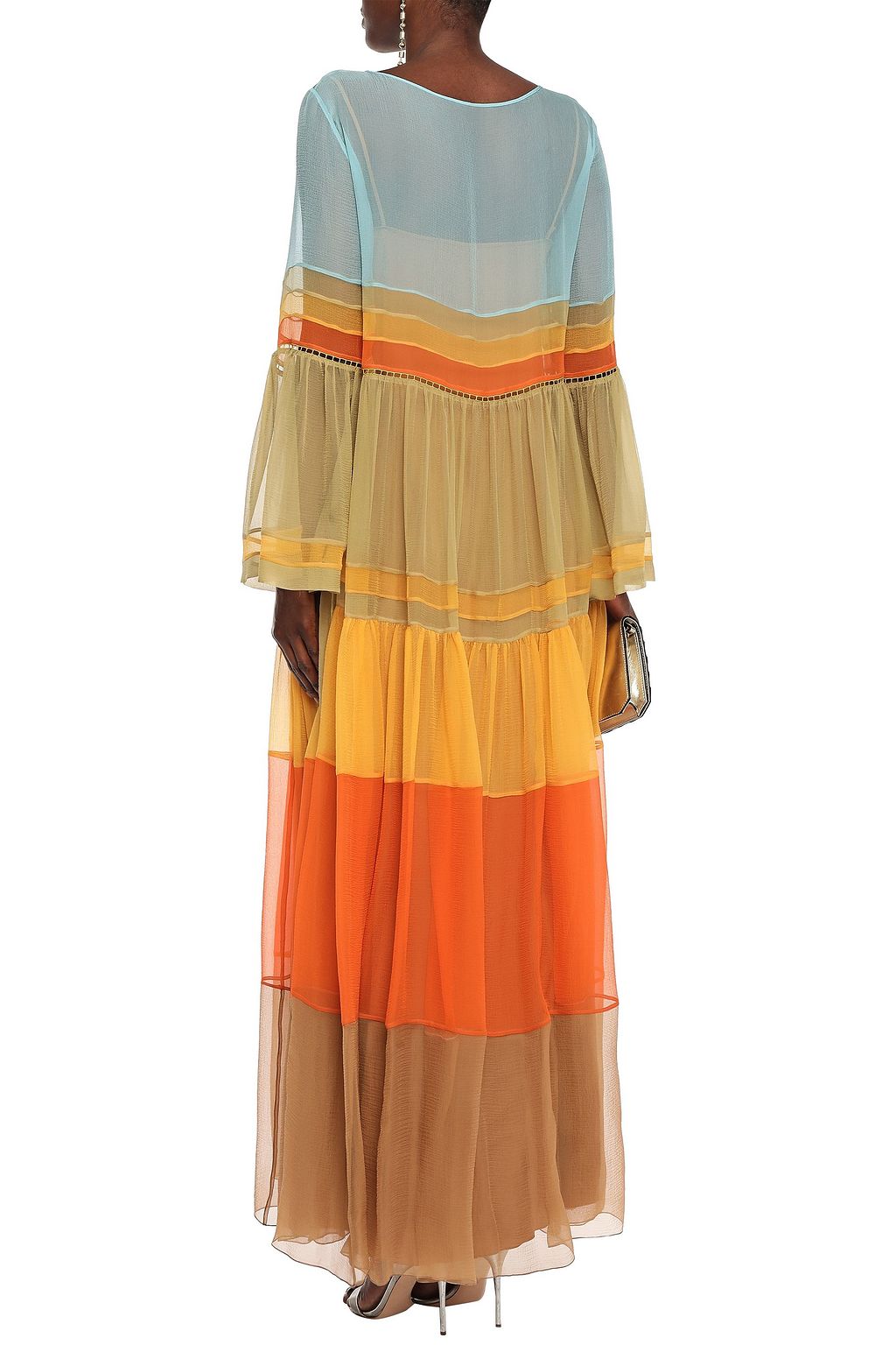 ALBERTA FERRETTI Layered color-block silk-georgette maxi dress