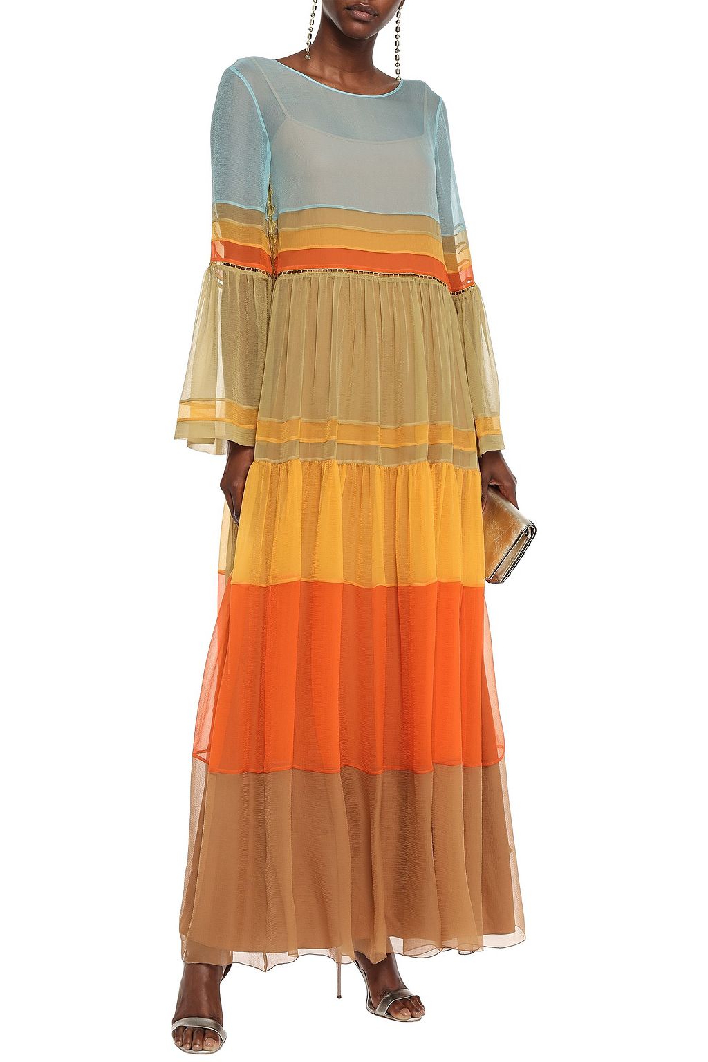 ALBERTA FERRETTI Layered color-block silk-georgette maxi dress