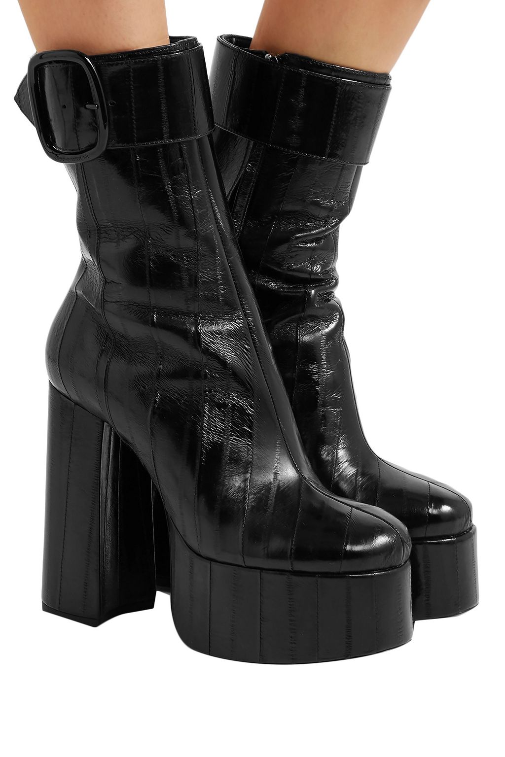 SAINT LAURENT Buckle-embellished eelskin platform ankle boots