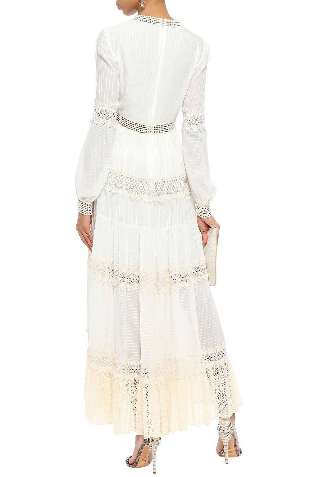 PHILOSOPHY DI LORENZO SERAFINI Crochet-trimmed pinstriped gauze maxi dress