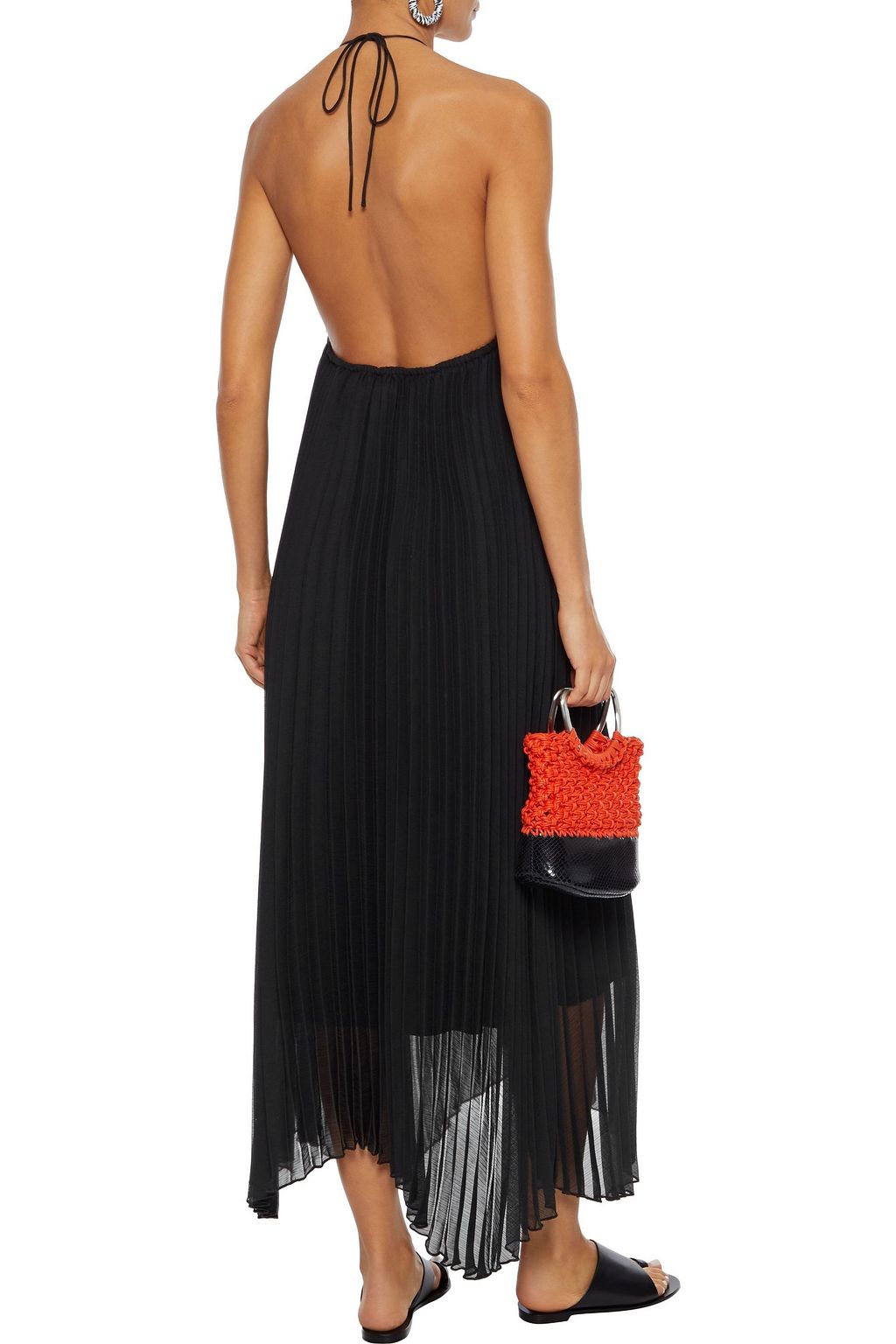 ALICE + OLIVIA Lariette crochet-paneled pleated georgette halterneck maxi dress