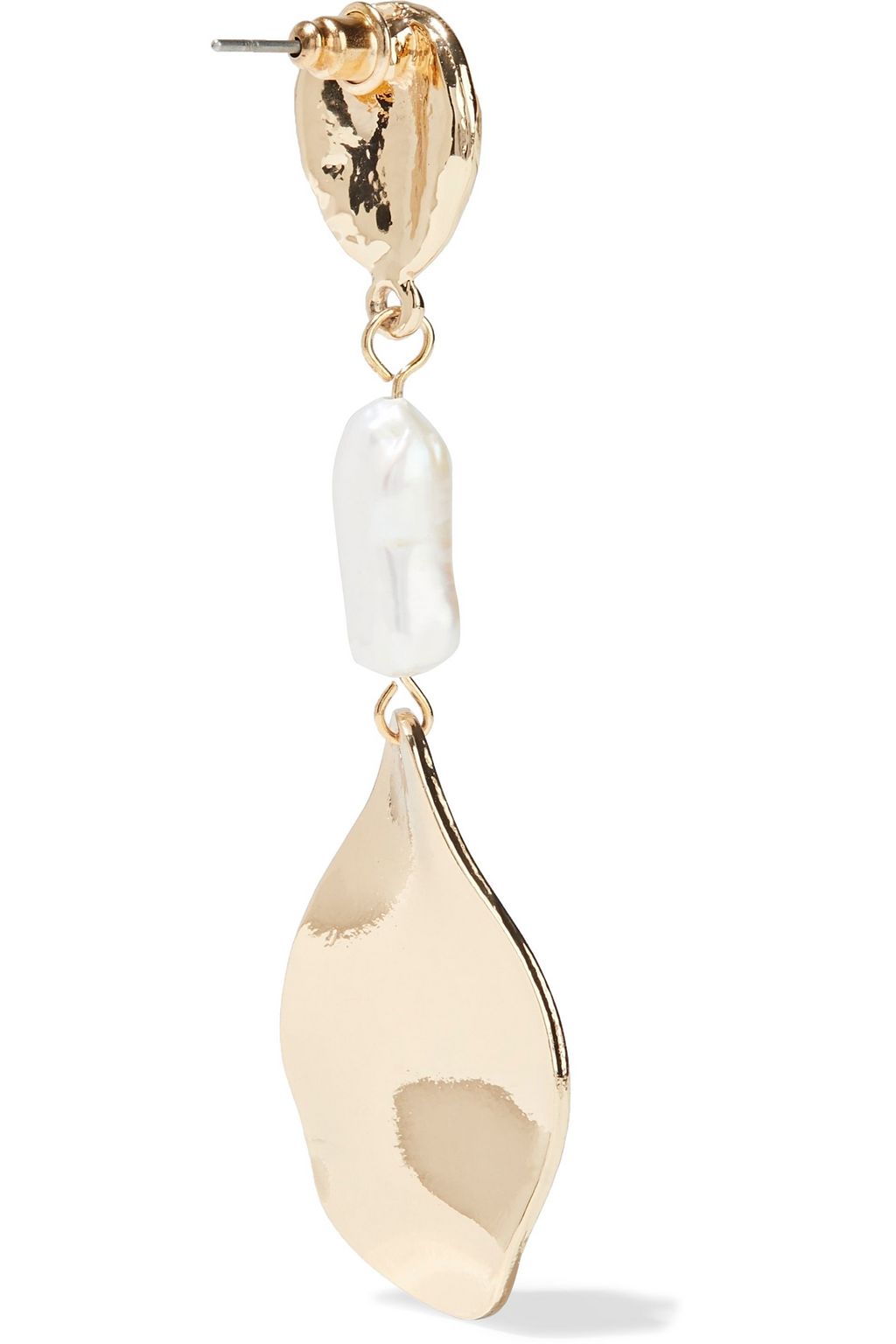 KENNETH JAY LANE Hammered gold-plated faux pearl earrings