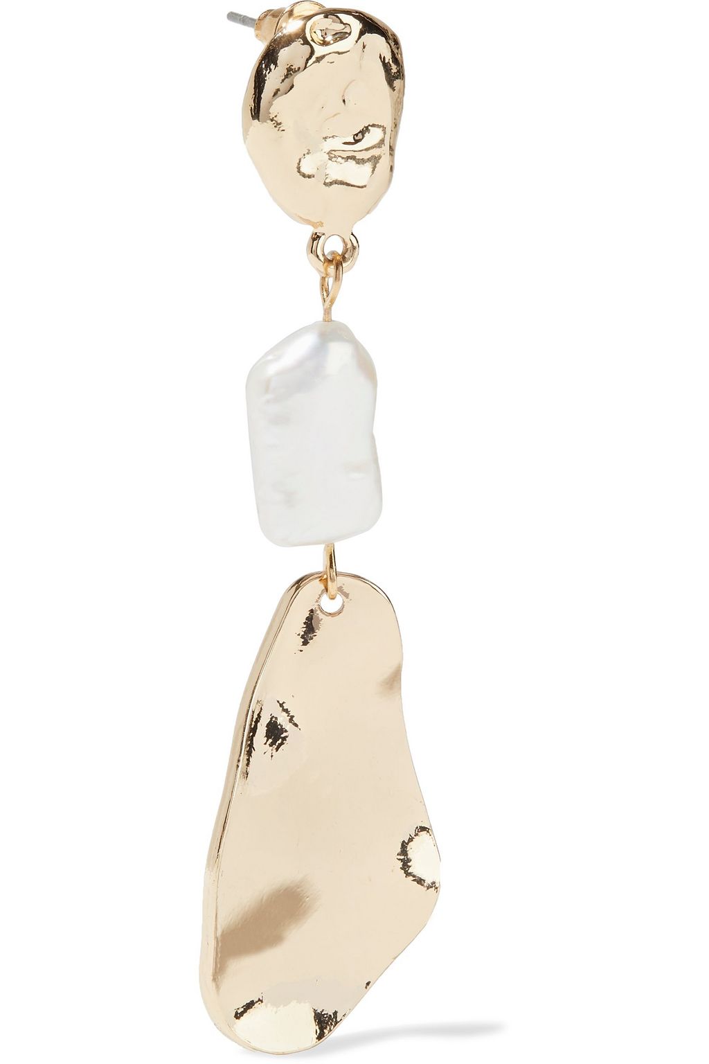 KENNETH JAY LANE Hammered gold-plated faux pearl earrings