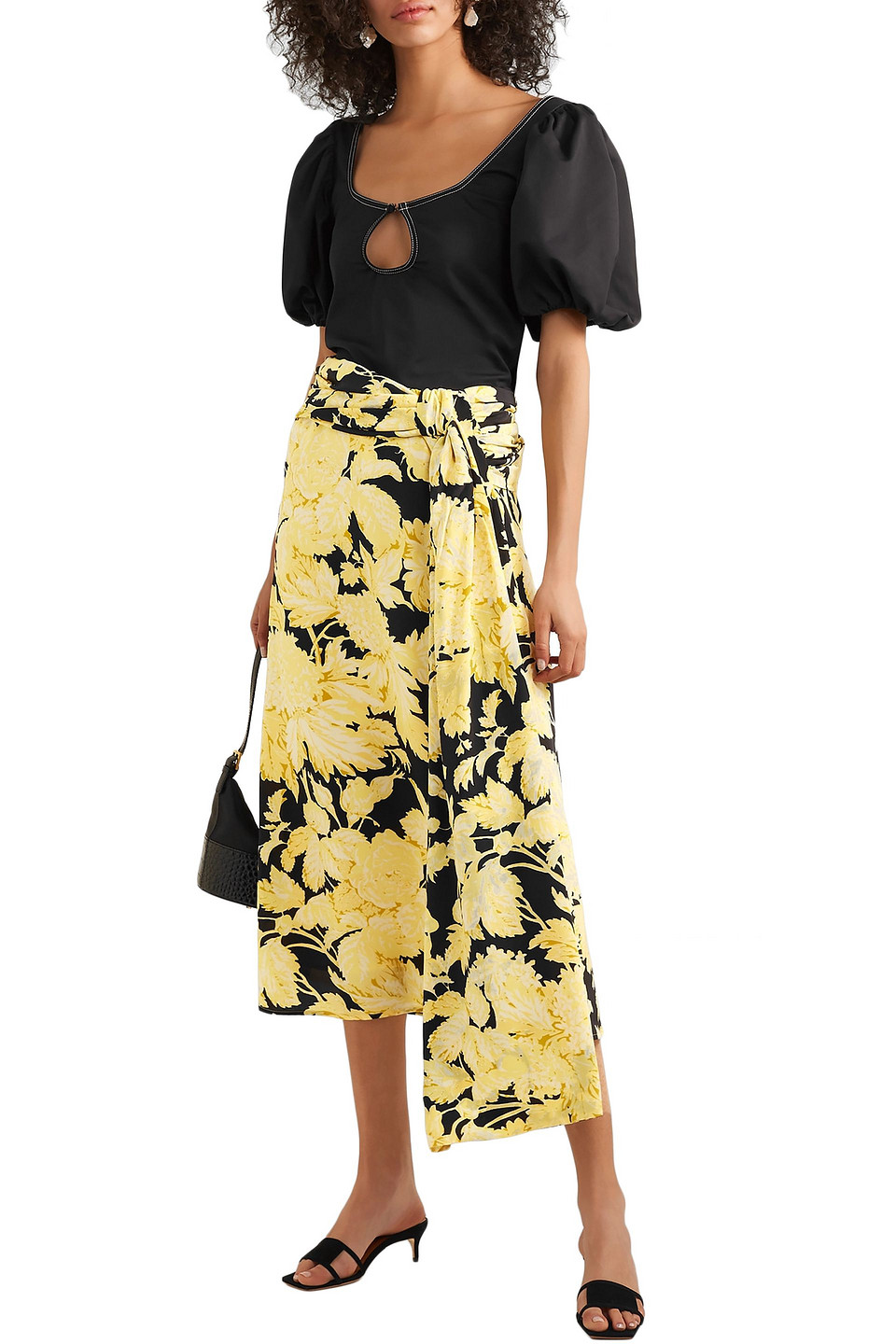 Stine Goya Lilly Draped Floral-print Silk-crepe Midi Skirt In Multi