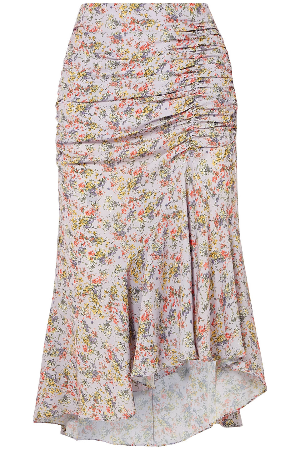 Alice + Olivia Woman Freida Asymmetric Ruched Floral-print Crepe Midi Skirt Lilac Size 12