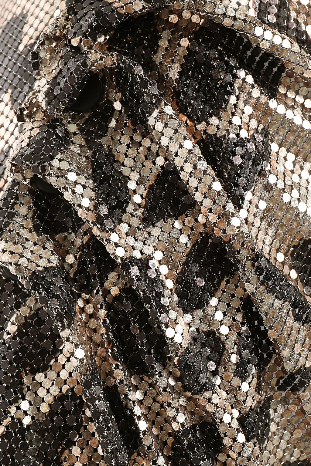 RABANNE Ruched metallic leopard-print chainmail dress