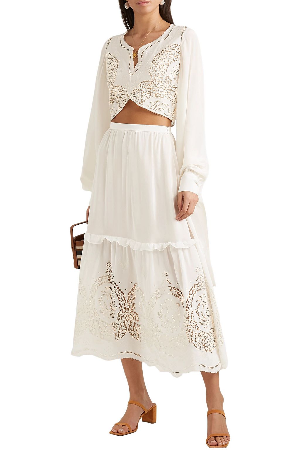 STELLA MCCARTNEY Cropped broderie anglaise silk top