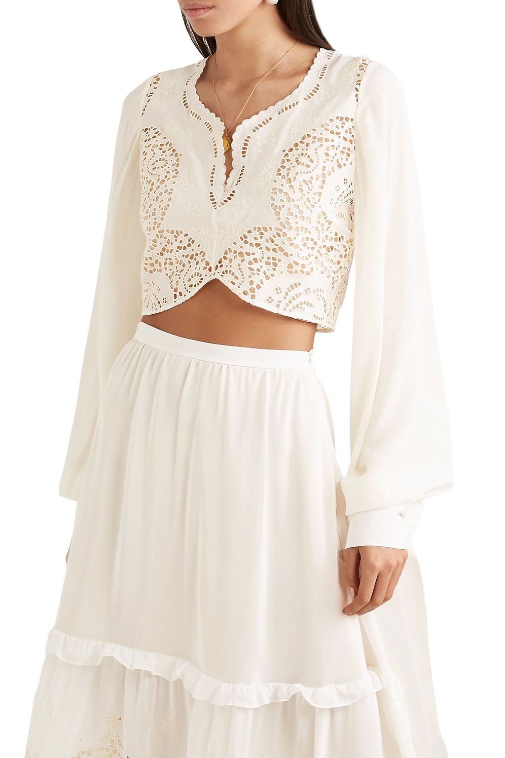 STELLA MCCARTNEY Cropped broderie anglaise silk top