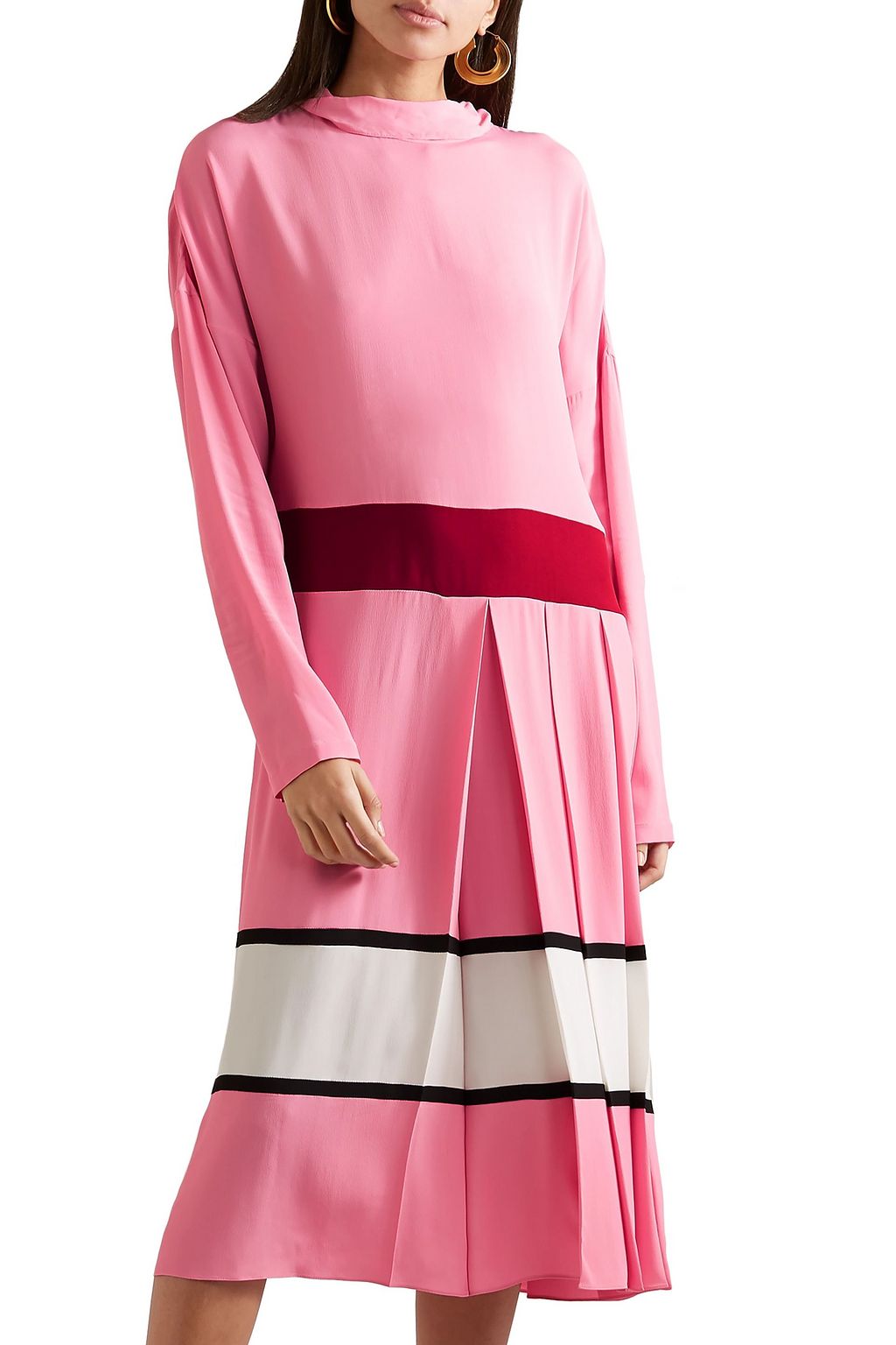 MARNI Pleated striped crepe midi dress