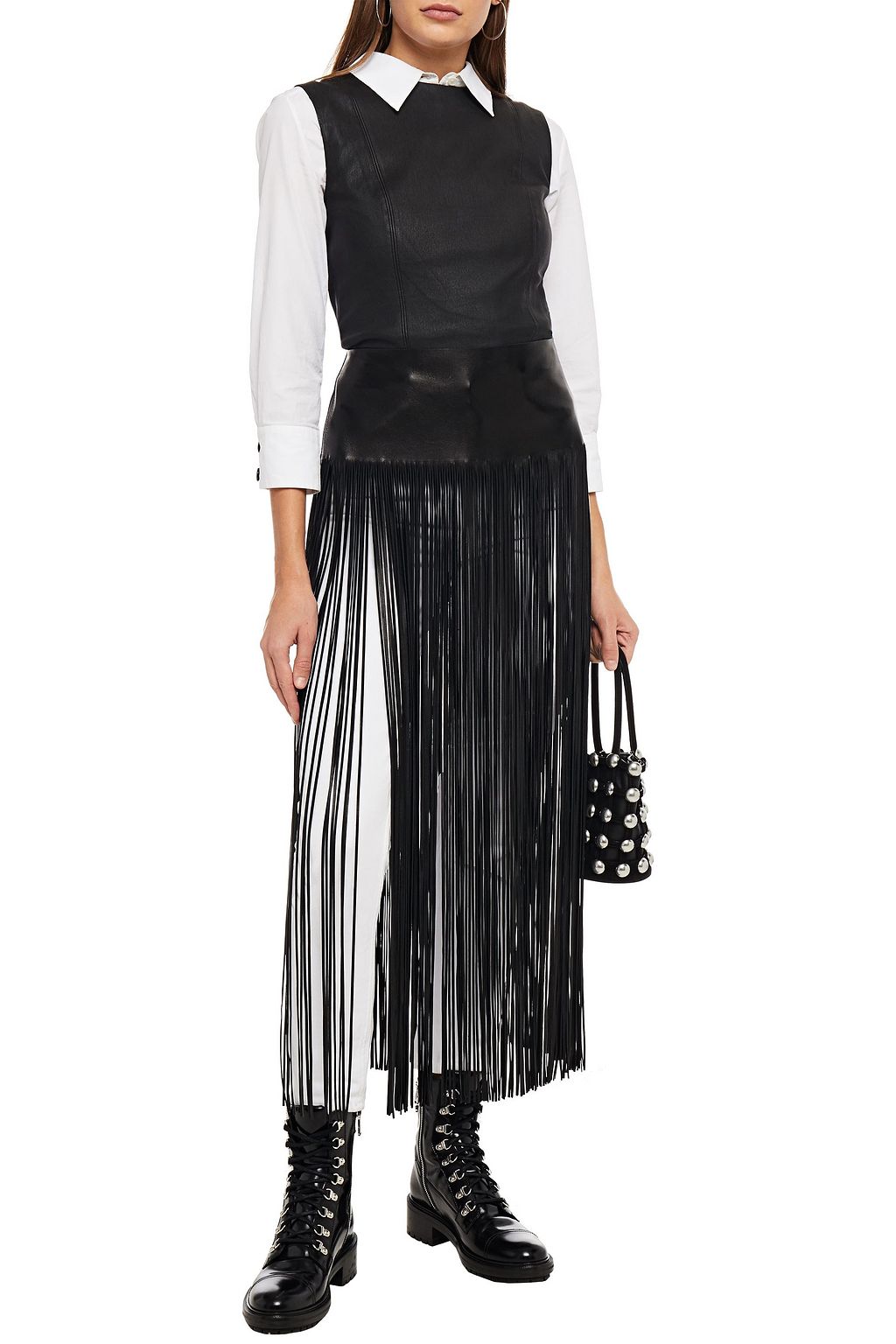 VALENTINO GARAVANI Fringed leather maxi skirt
