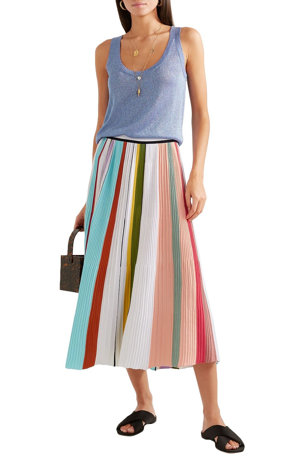 MISSONI Striped ribbed crocheted cotton midi skirt THE